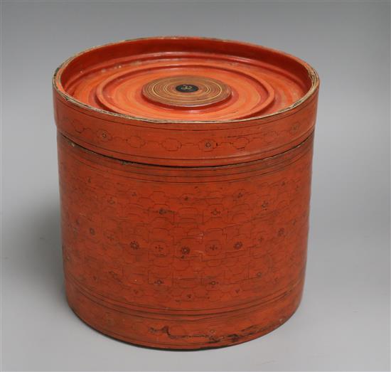 A red Thai lacquer box height 22cm